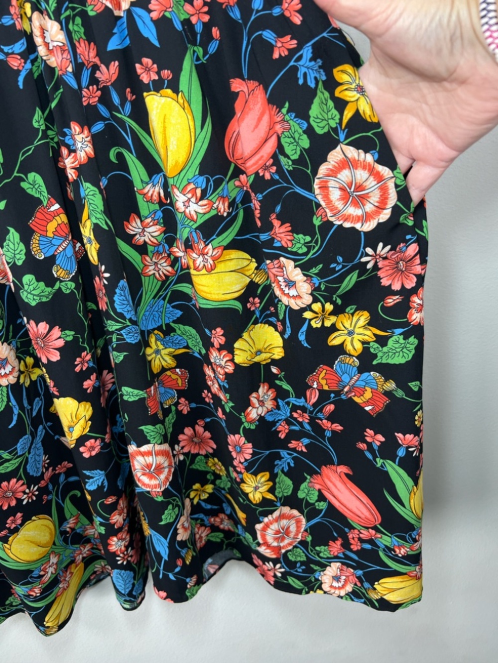 Anthropologie Maeve Bloedel Floral Dress Black Short Sleeves V-Neck Pockets Sz 0 - Picture 7 of 16